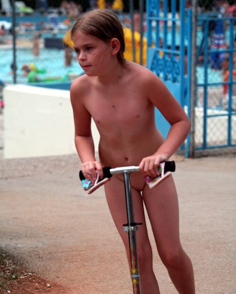 Pool-Side Naturist Scooter pics - Belief in oneself and ones own strengths are important qualities for practitioners of naturism and nudism