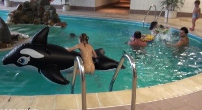 Indoor dolphin ride Full HD - Overcoming shame and awkwardness when taking off clothes